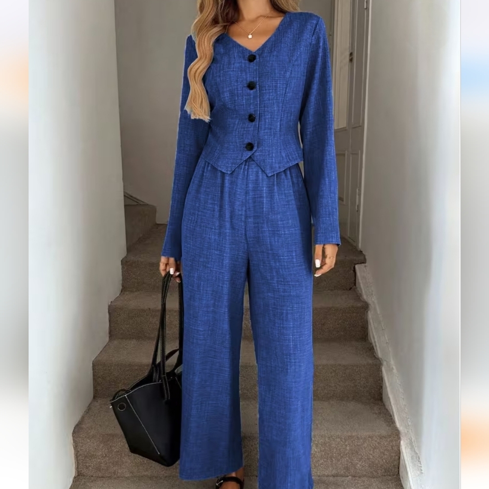 Elegant Blue Suit ( Top-L,Bottom XL) NEW